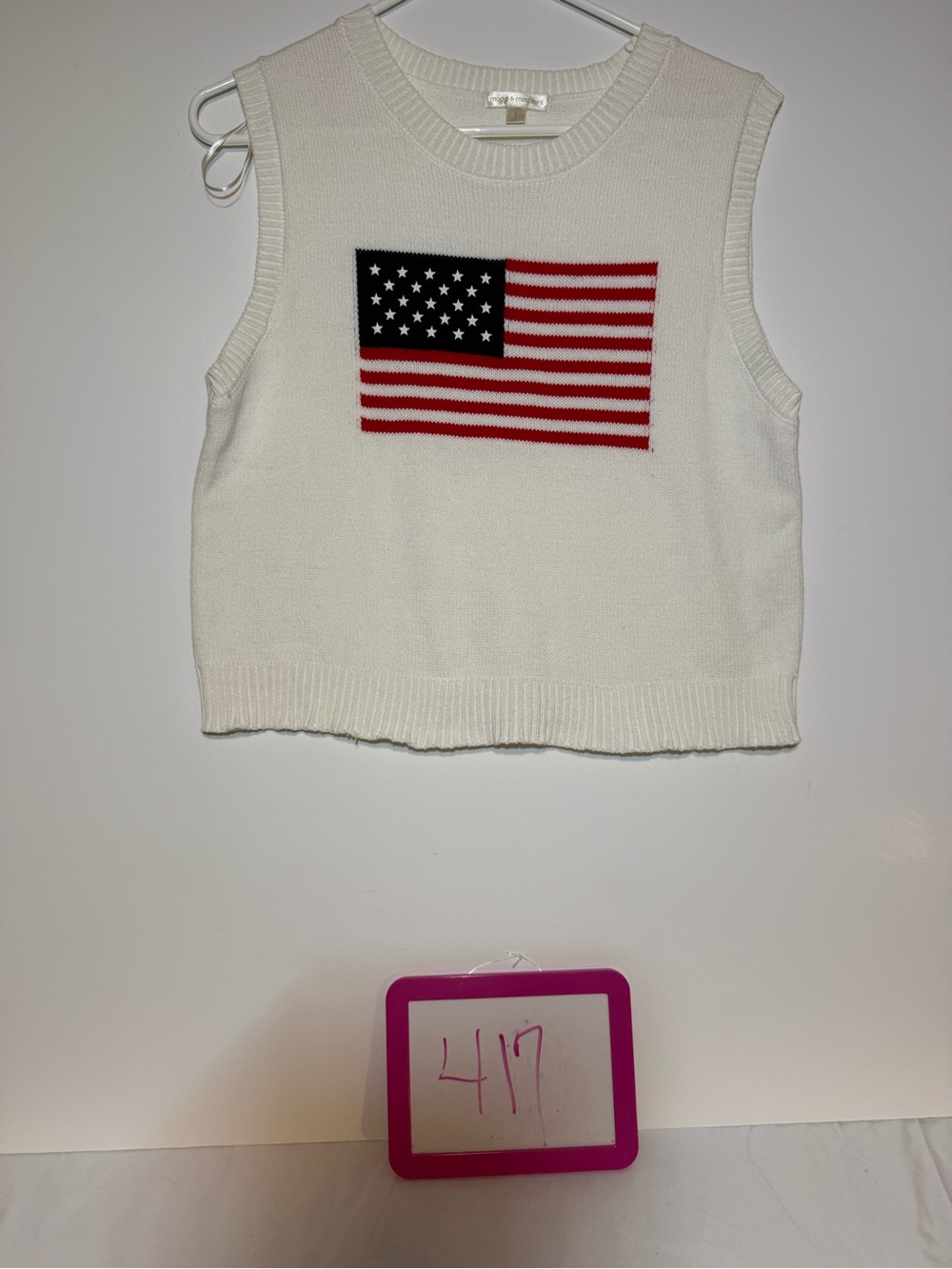 moon & madison Cream Knit Sleeveless Crop Vest with Flag Graphic